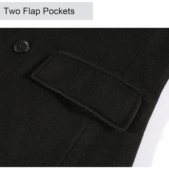 🆕 Men Black Wool Trench Coat Winter Fleece Lining Business Jacket Regular Fit - Picture 4 of 7